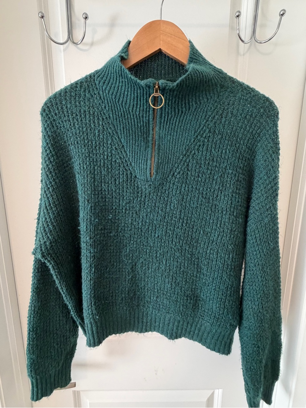 American Eagle Outfitters Teal Ring-Zip Mock Neck Sweater